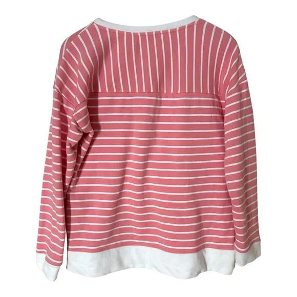 T by Talbots Pink Cream Striped Kangaroo Pocket Sweatshirt Large - Picture 7 of 8